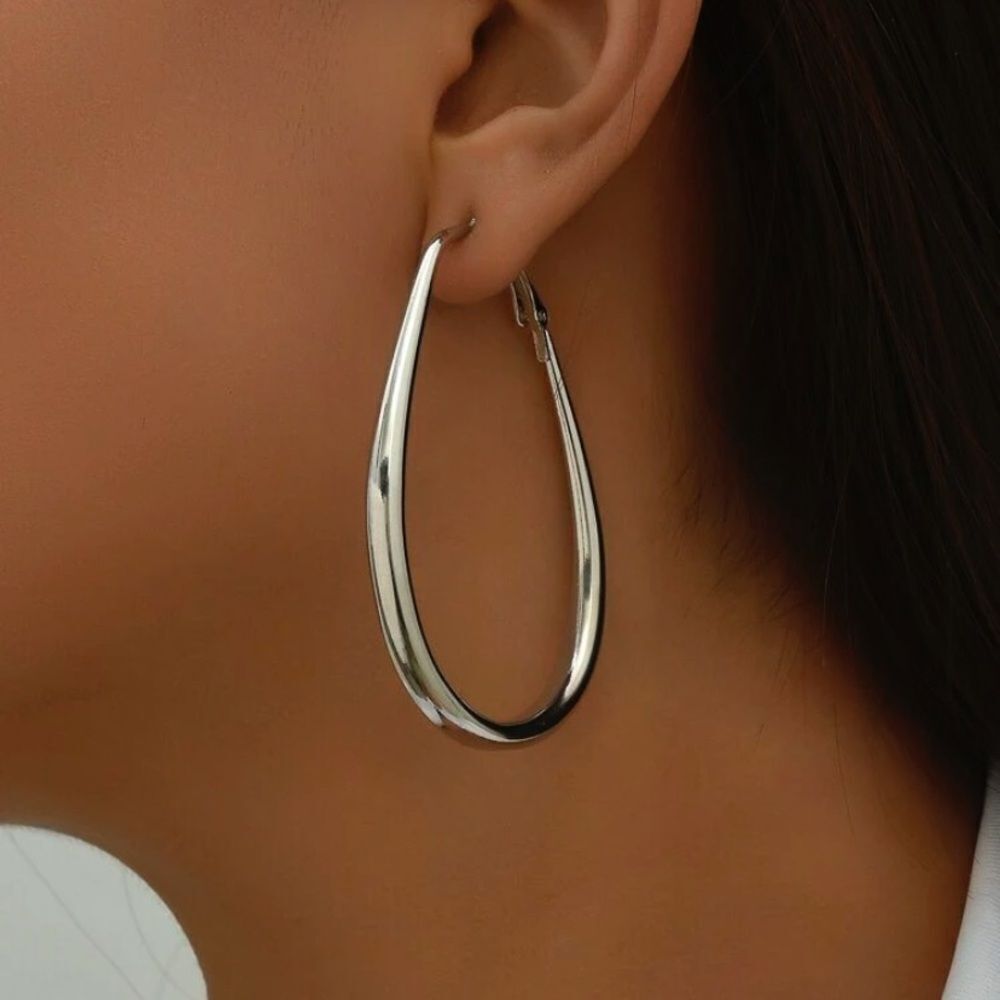 3for$20 1pair Women's Daily Wear Glossy Elliptical Teardrop Hoop Earrings